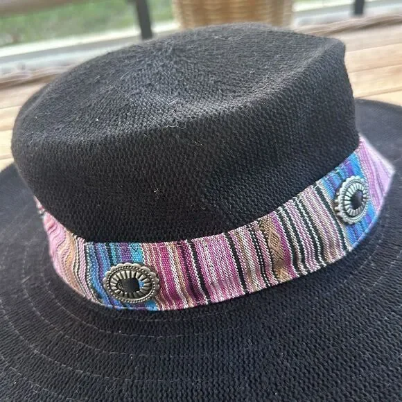 Anthropologie Wyeth Western Trimmed Boater Black Hat O/S - Picture 3 of 6